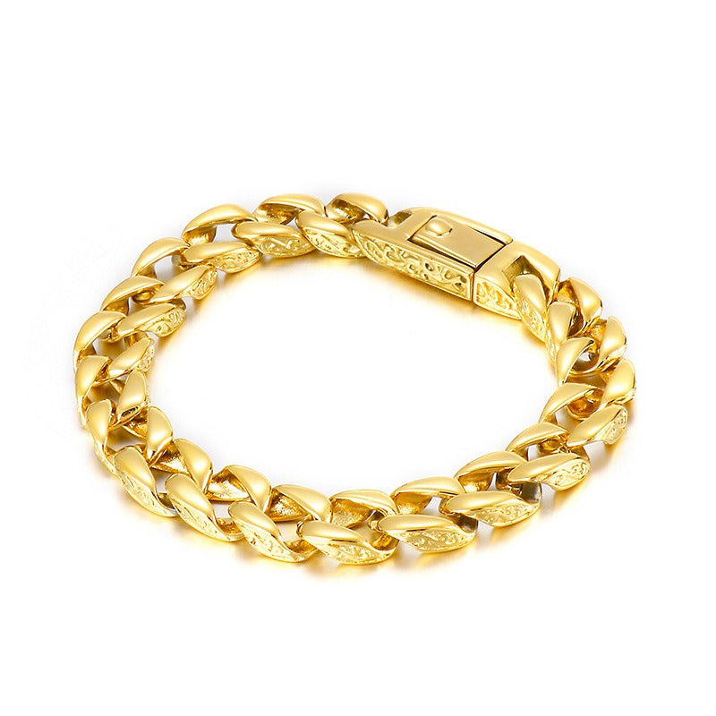 Kemstone Men's Titanium Steel Bracelet - Retro Floral Stainless Steel Cuff Elegance & Gift KB44060-D