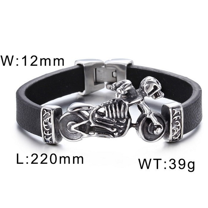 Kemstone Stainless Steel Skull Anchor Braided Leather Cuff Bracelet Punk Biker Style KB53392-K