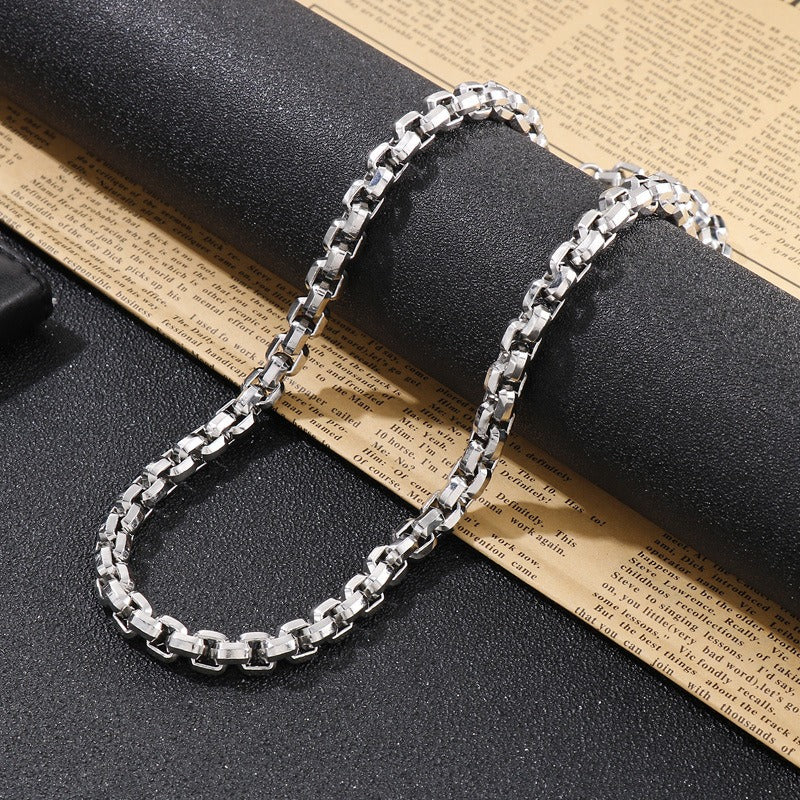 Kemstone Square Bead Chain Necklace – Textured Titanium Steel Jewelry for Men | Gothic Urban Streetwear KS139200-Z