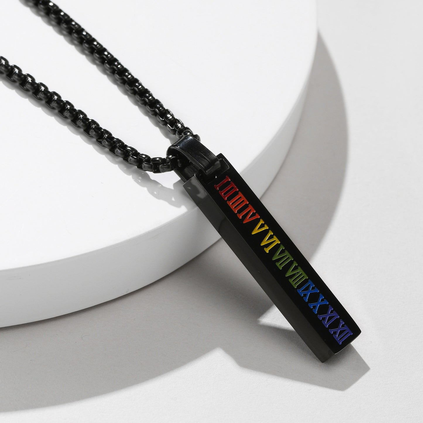 Kemstone Roman Numeral Drip Pendant Necklace – Stainless Steel Bar Chain PPN-067