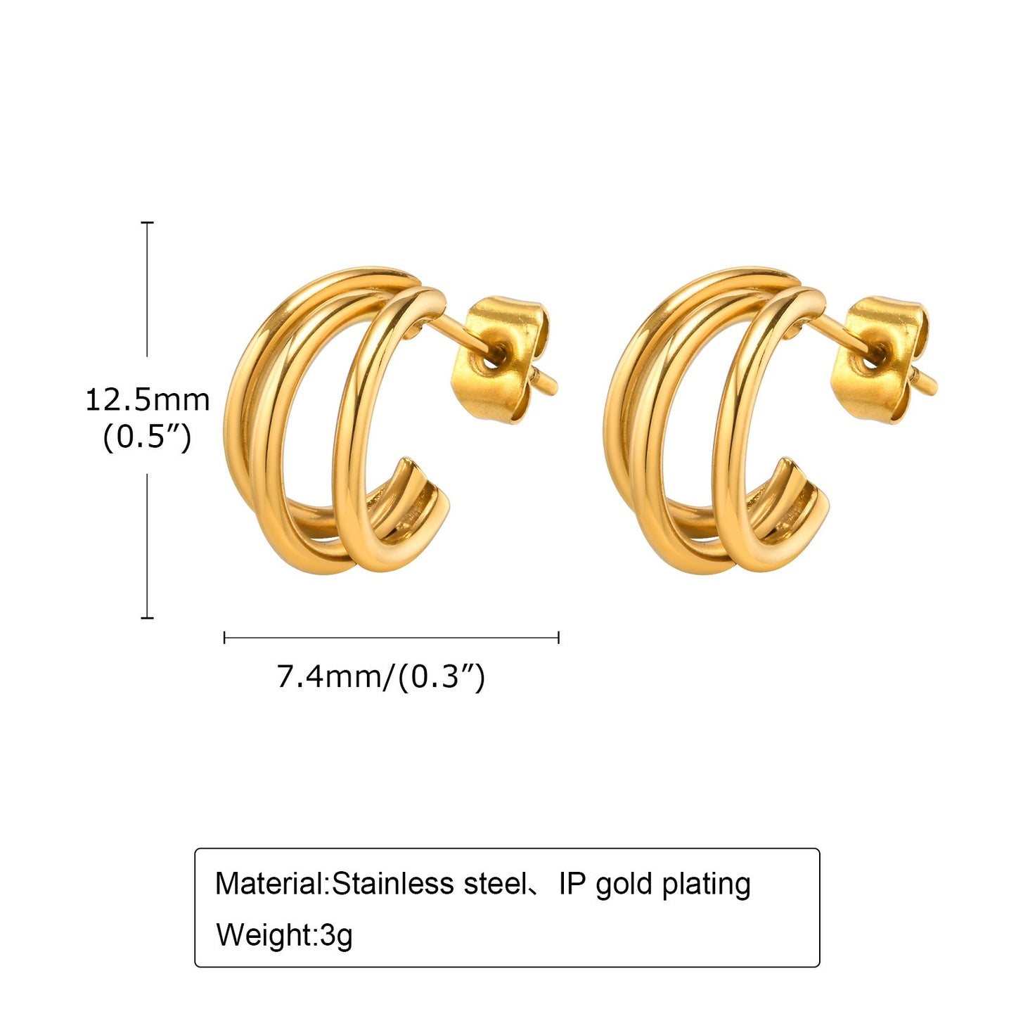 Pendientes de aro doble de acero inoxidable Kemstone | Accesorios minimalistas en forma de C para mujer EH-509