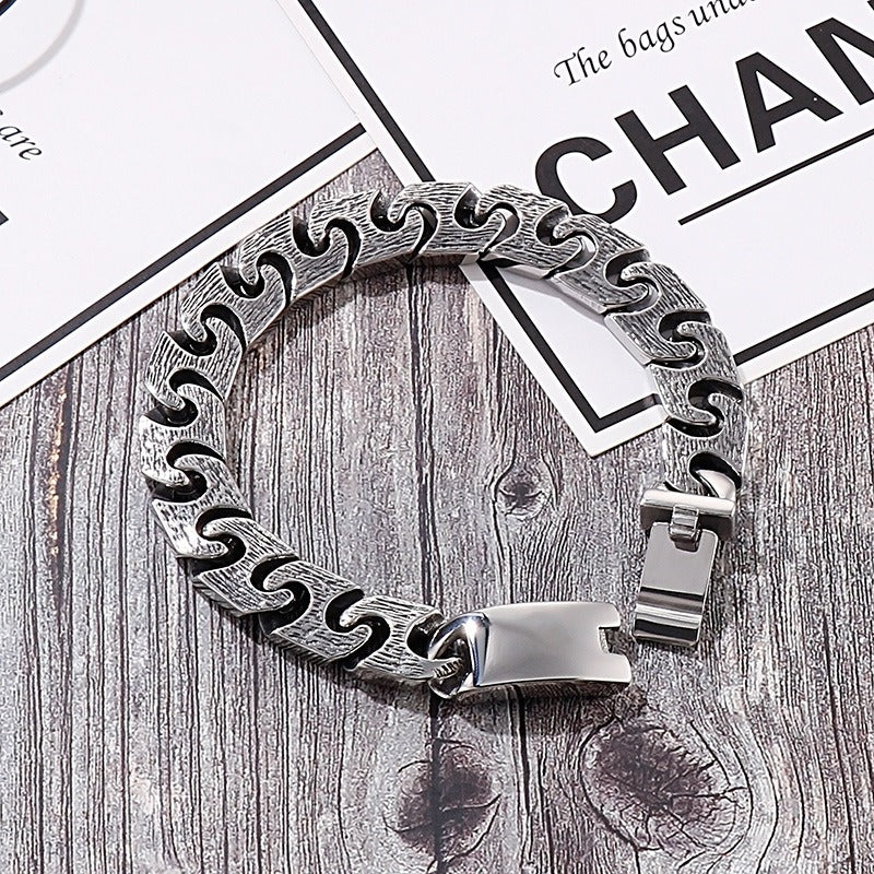 Kemstone Gothic Titanium Steel Bracelet for Men – Rustic Geometric Chain with Matte Industrial Finish KB137016-BDJX