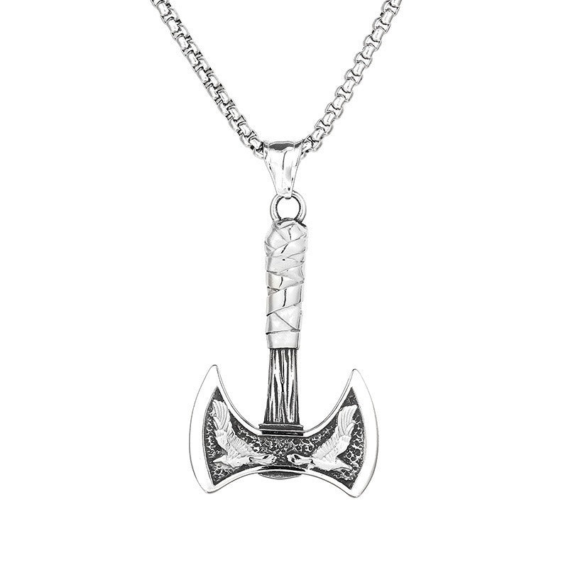 Kemstone Viking Axe & Raven Pendant – Norse Rune Titanium Steel Necklace for Men KP130627-TLX