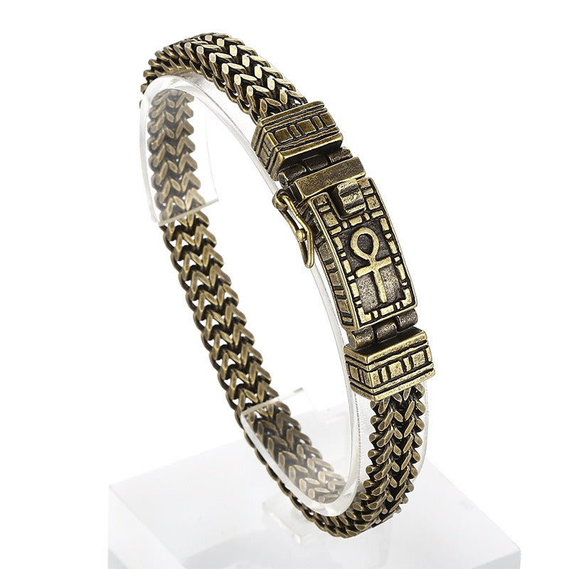 Kemstone Double-Row Titanium Steel Chain Bracelet – Rugged Punk Style for Men KB97942