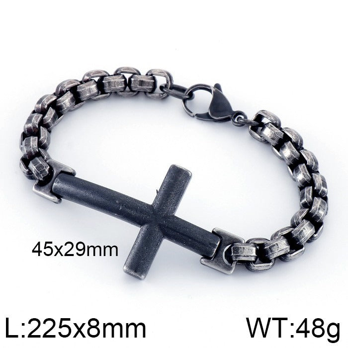 Pulsera de acero y titanio con cruz Kemstone para hombre - Joyería punk minimalista KB108647-K