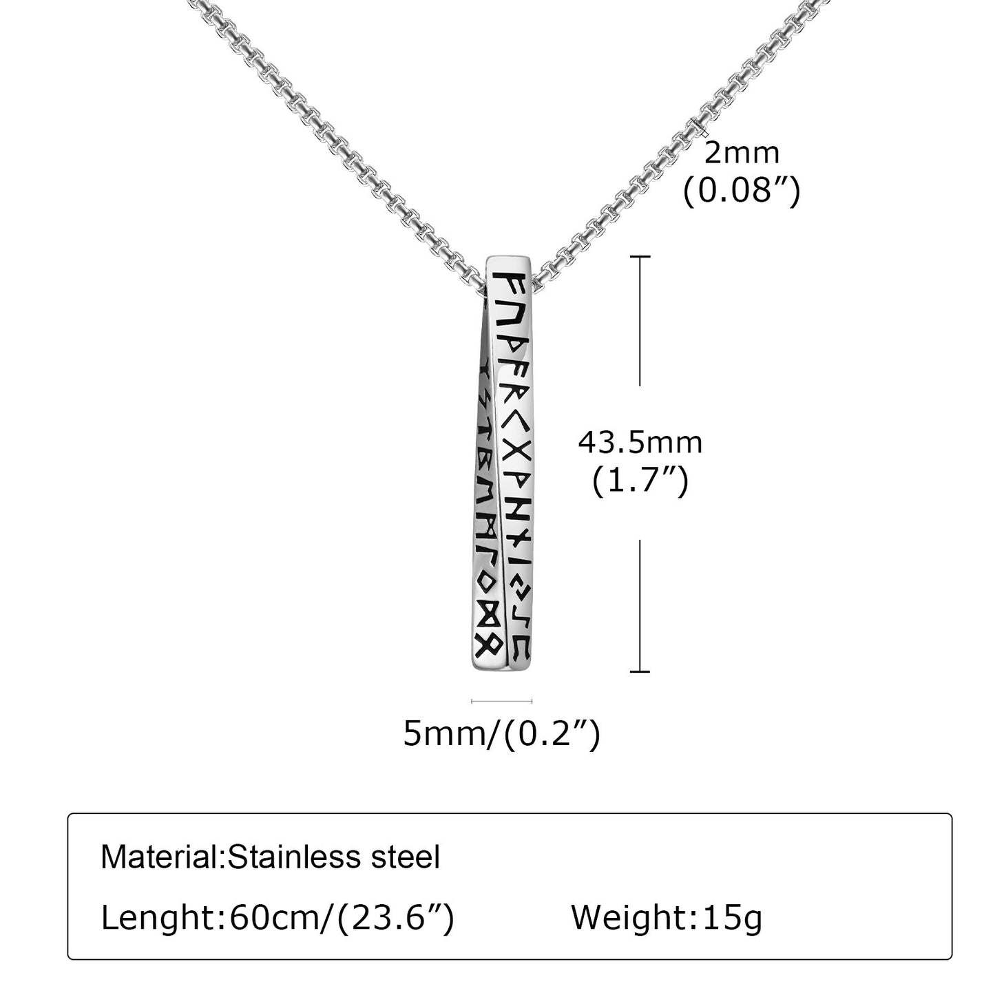 Kemstone Nordic Rune Bar Necklace – Stainless Steel Viking Pendant, Elder Futhark Engraving NC-1383