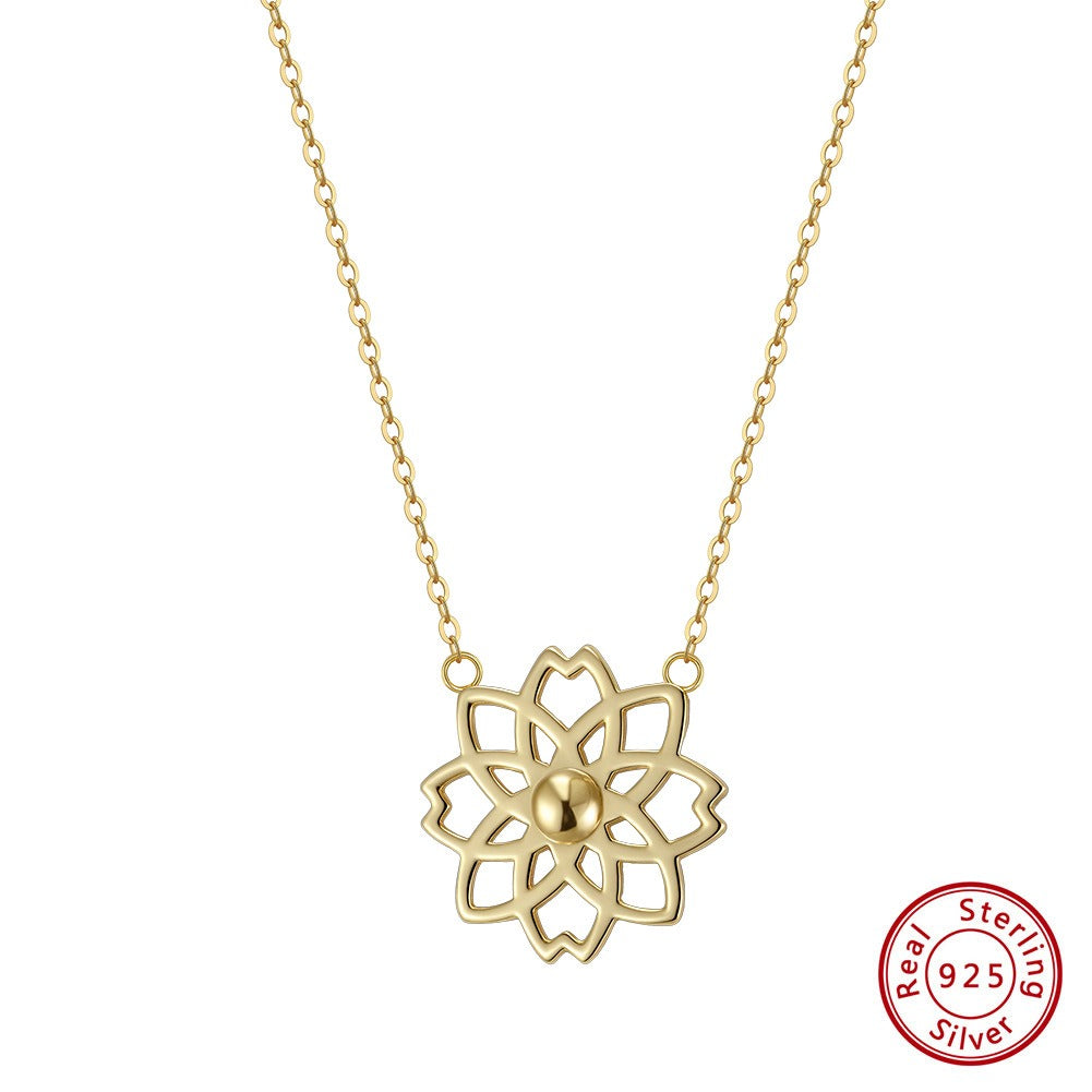 Kemstone 925 Sterling Silver Lotus Flower Pendant Necklace for Women – Snowflake Design GAN15