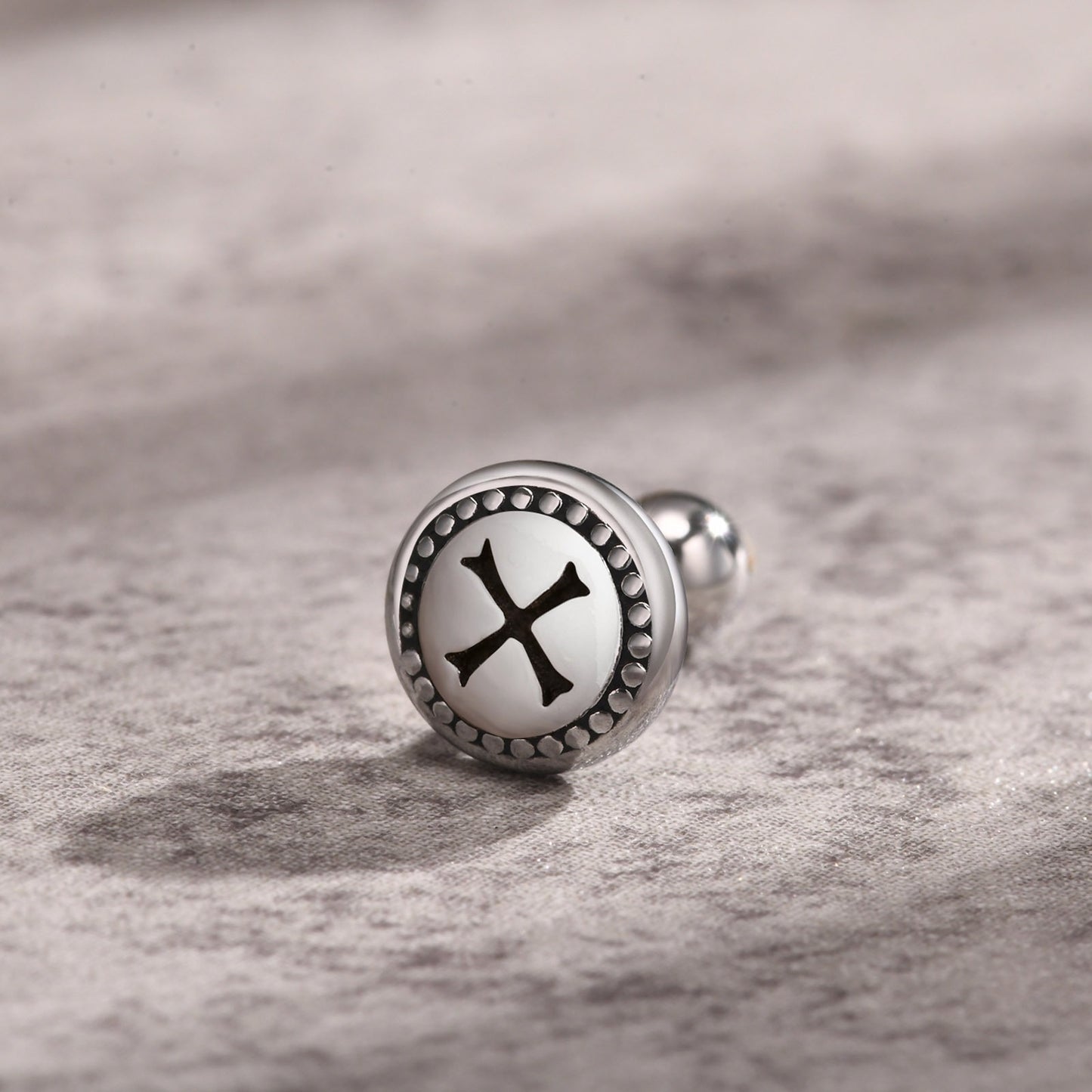 Kemstone Men’s Stainless Steel Cross Stud Earrings – Gothic Round Design Jewelry ES-429