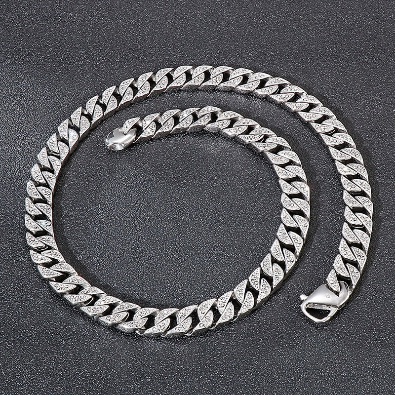 Kemstone Bold Cuban Link Chain - Stainless Steel Hiphop Necklace with Full-Cut Sparkling Stones KS102416-BD