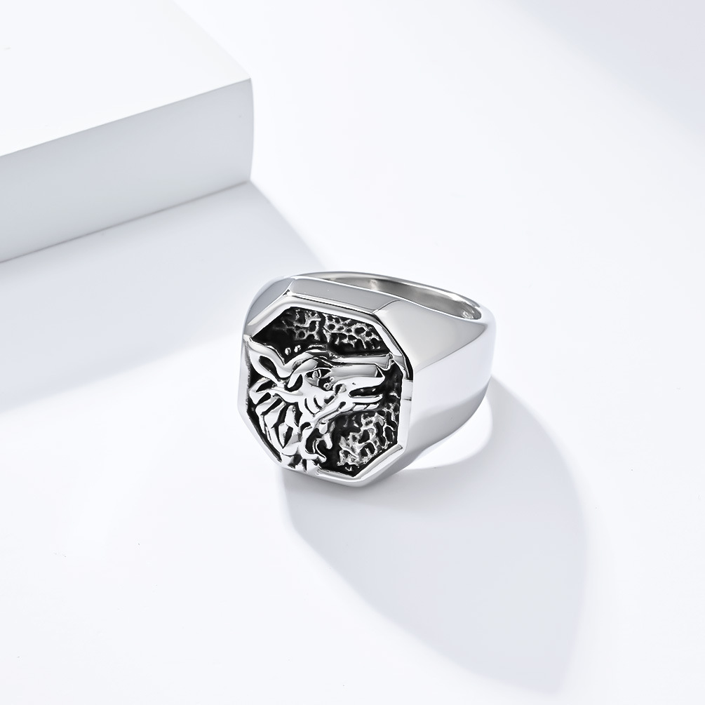 Kemstone Vintage Wolf Head Stainless Steel Ring for Men K-R832
