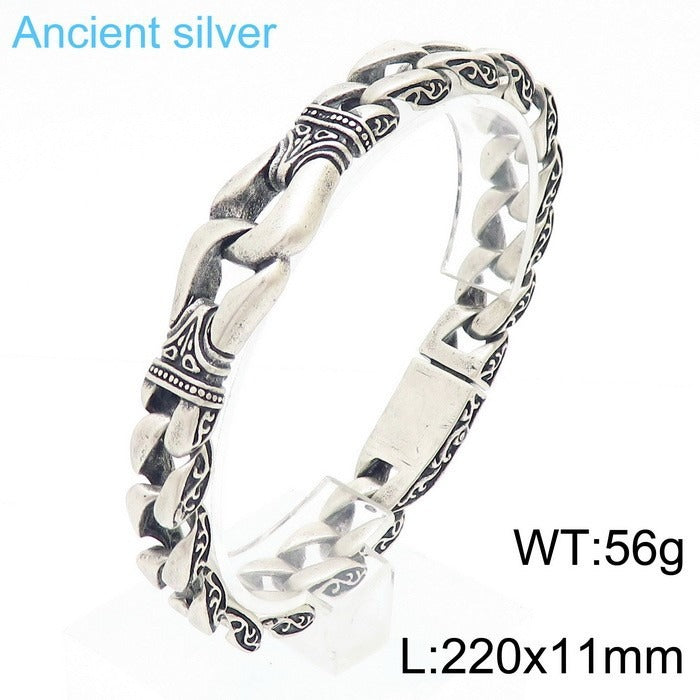 Vintage Stainless Steel Curb Chain Bracelet – 22cm Gothic & Street Style for Men KB23805-D