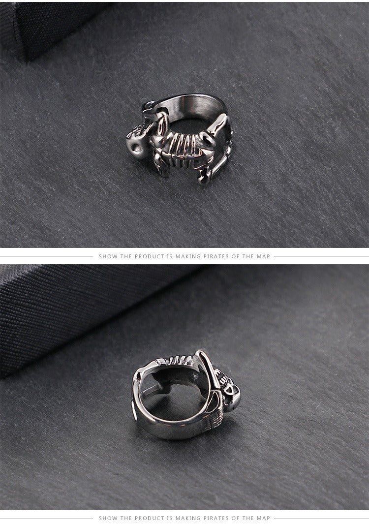 Kemstone Adjustable Gothic Skull Ring – Matte Black Stainless Steel Punk Jewelry for Men KR49225-K