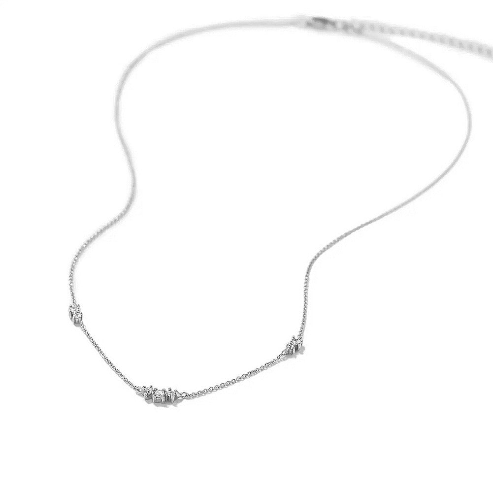 Kemstone S925 Sterling Silver Triple Layer CZ Necklace for Women – Dainty Layered Clavicle Chain, Silver & Gold A4-APN20