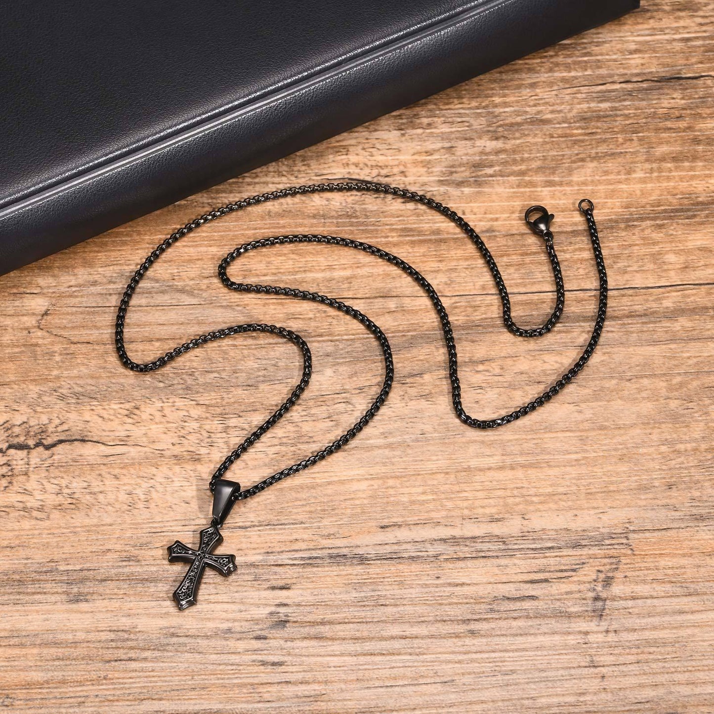 Kemstone Men’s Gothic Cross Necklace – Stainless Steel Pendant in Black, Silver, or Gold, Symbol of Faith & Power PN-2012