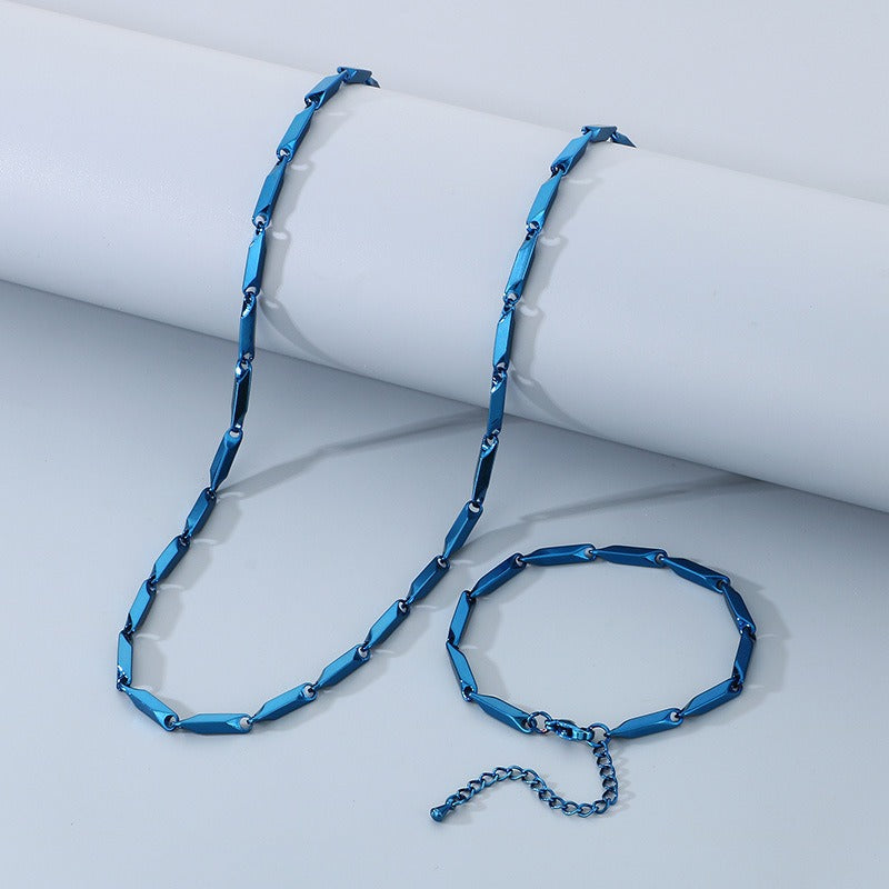 Kemstone Men’s Bamboo Link Chain Bracelet & Necklace – Stainless Steel Hip-Hop Jewelry KS223833-Z