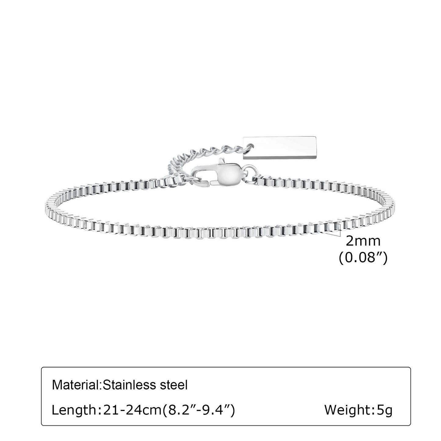 Kemstone Stainless Steel Box Chain Bracelet for Men – Modern Minimalist BR-1989