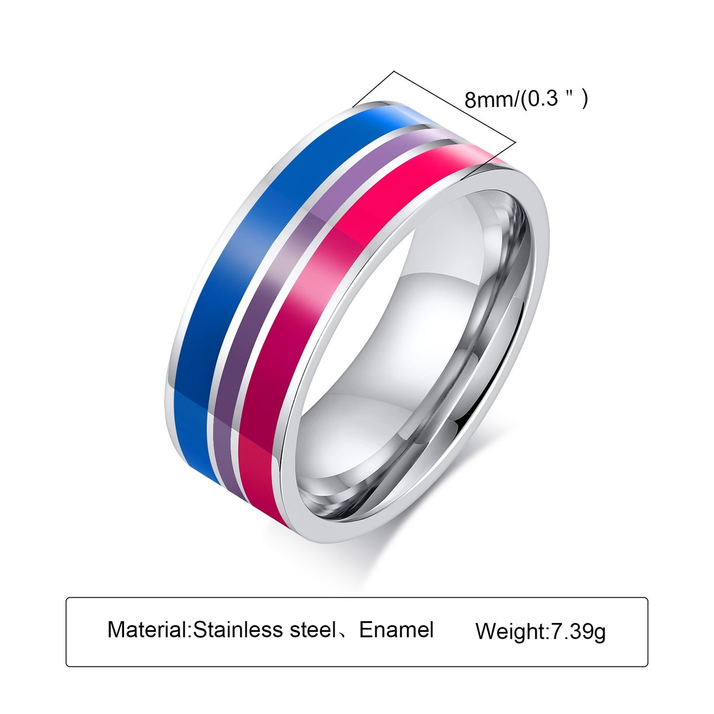 Anillo de cinta arcoíris Kemstone de 8 mm | Joya llamativa de acero de colores para uso diario y regalo PR-033