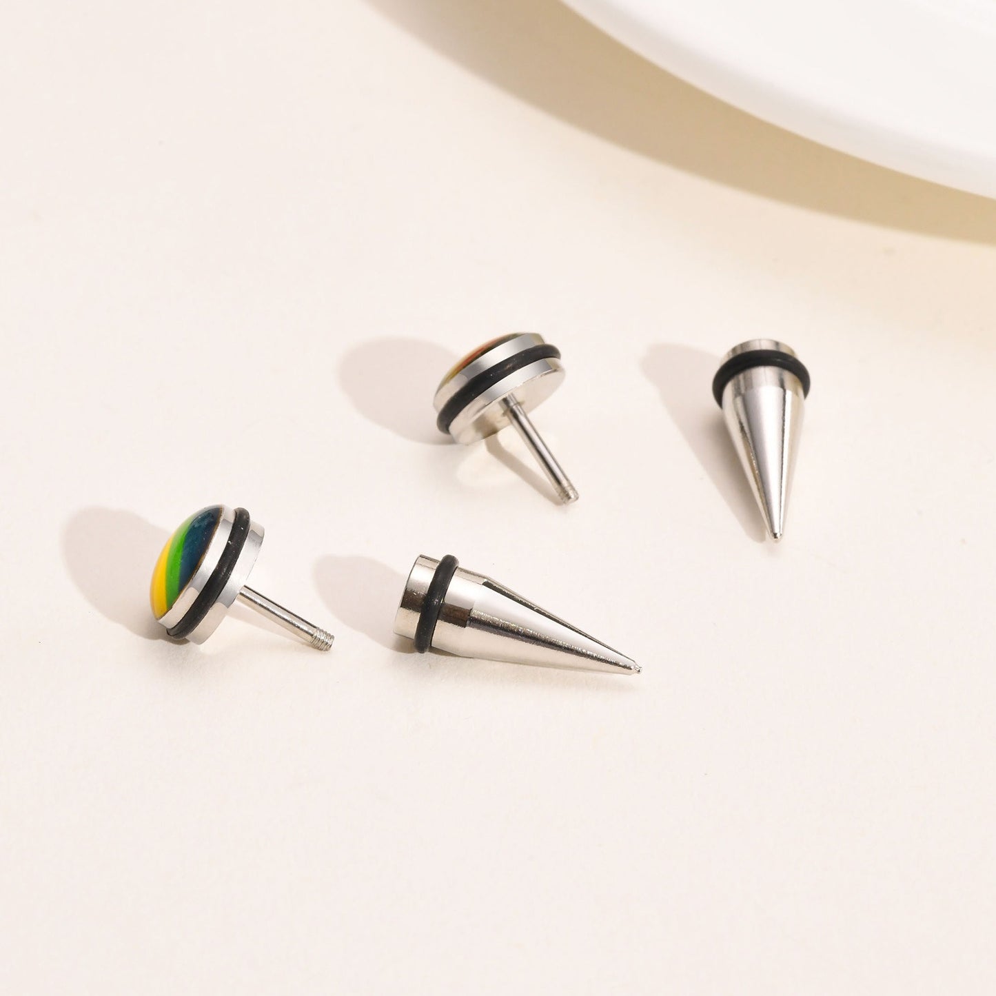 Kemstone Titanium Steel Gradient Ear Studs – Hypoallergenic 9mm Six-Tone Minimalist Jewelry PE-001