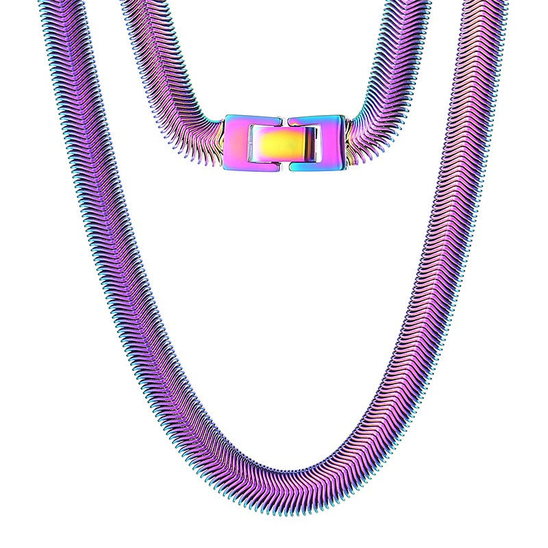 Hip-Hop Flat Snake Chain Necklace & Bracelet – Stainless Steel Herringbone Jewelry for Men KN228487