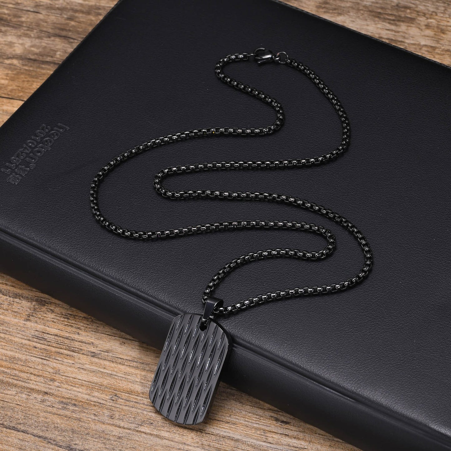Kemstone Men’s Stainless Steel Geometric Ripple Dog Tag Pendant Necklace – Modern Street Style PN-1920