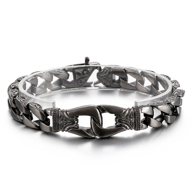 Kemstone Men's Vintage Cuban Chain Bracelet – Engraved Titanium Steel Punk Cuff for Gothic Streetwear KB80116-BD