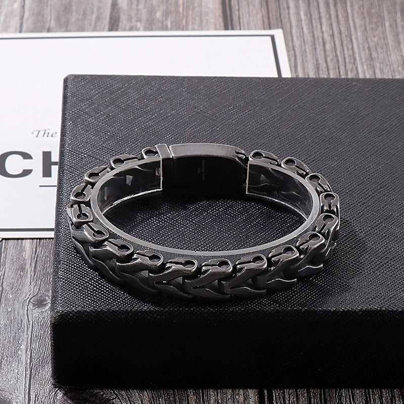 Kemstone Vintage Punk Titanium Steel Bone Chain Bracelet – Bold Retro Style KB148837