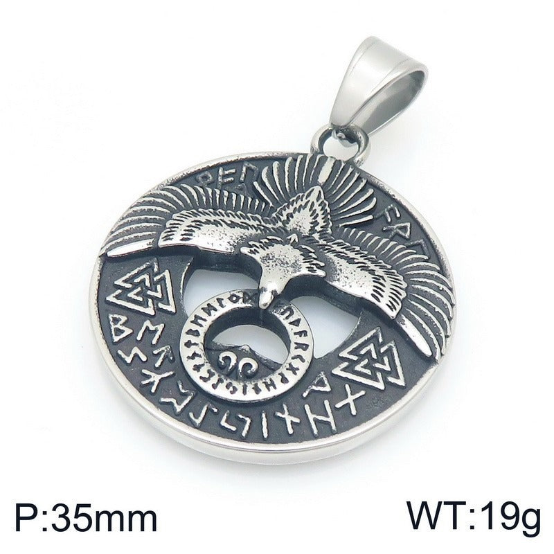 Kemstone Men’s Titanium Steel Viking Dragon Pendant Necklace – Celtic Eagle Design KP117361-MZOZ