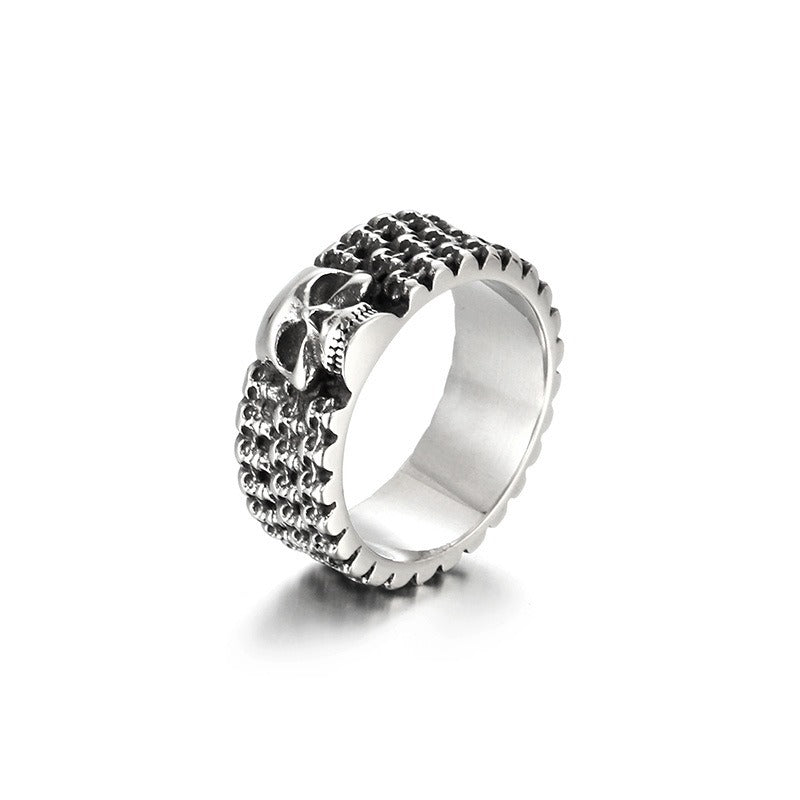 Kemstone Matte Black Skull Ring – Gothic Punk Stainless Steel Jewelry for Men KR110096-TLX