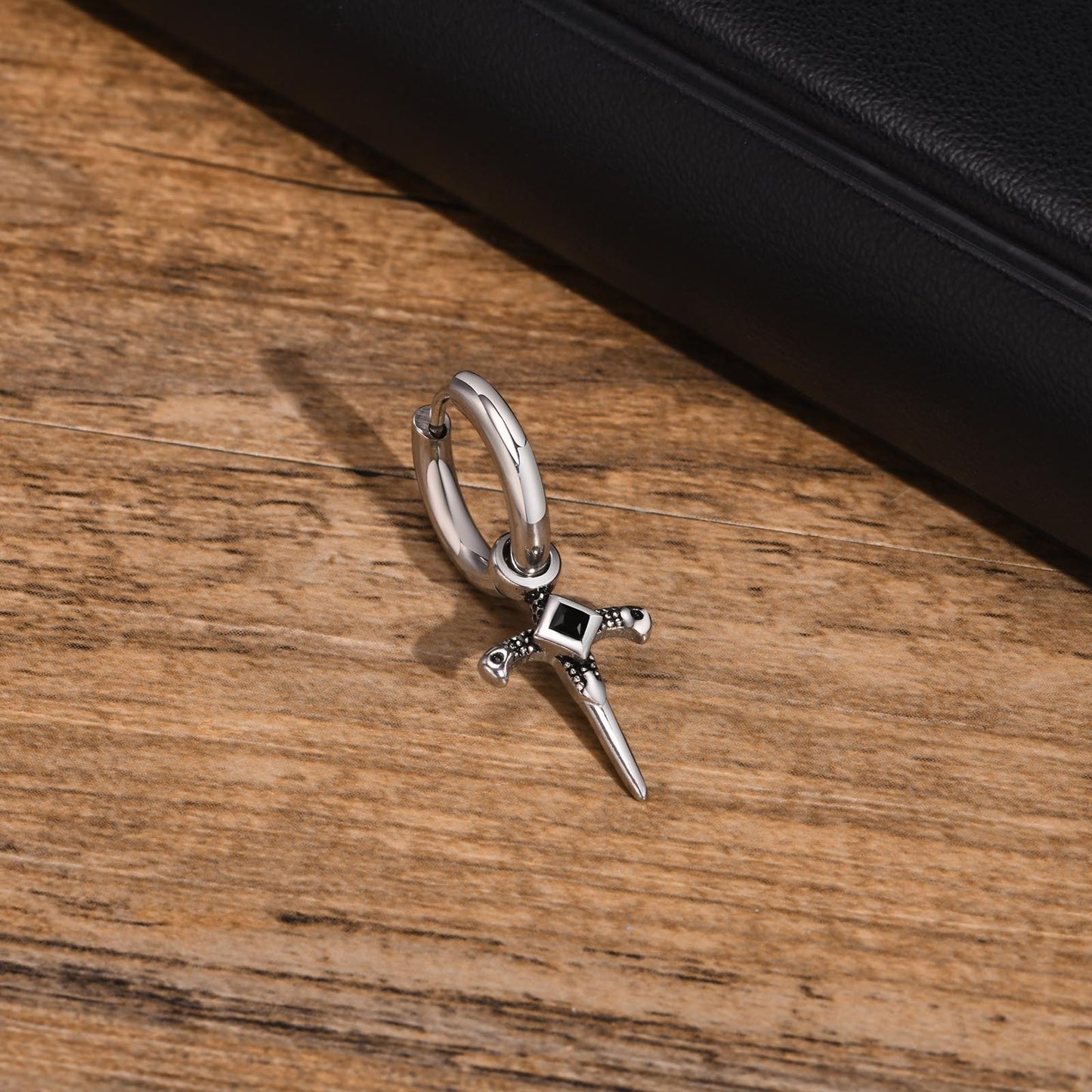 Men's Gothic Cross Hoop Earring – Stainless Steel Sword & Spear Designs ED-684