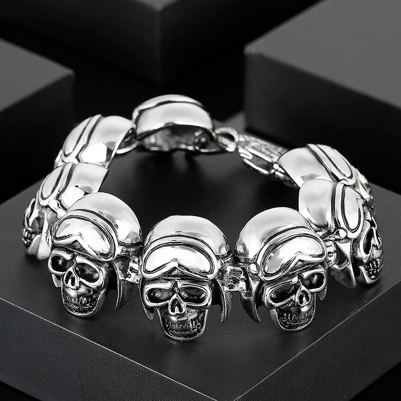 Kemstone Gothic Skull Titanium Steel Bracelet – Matte Black Rock Chain for Men’s Punk Streetwear KB80462-BD