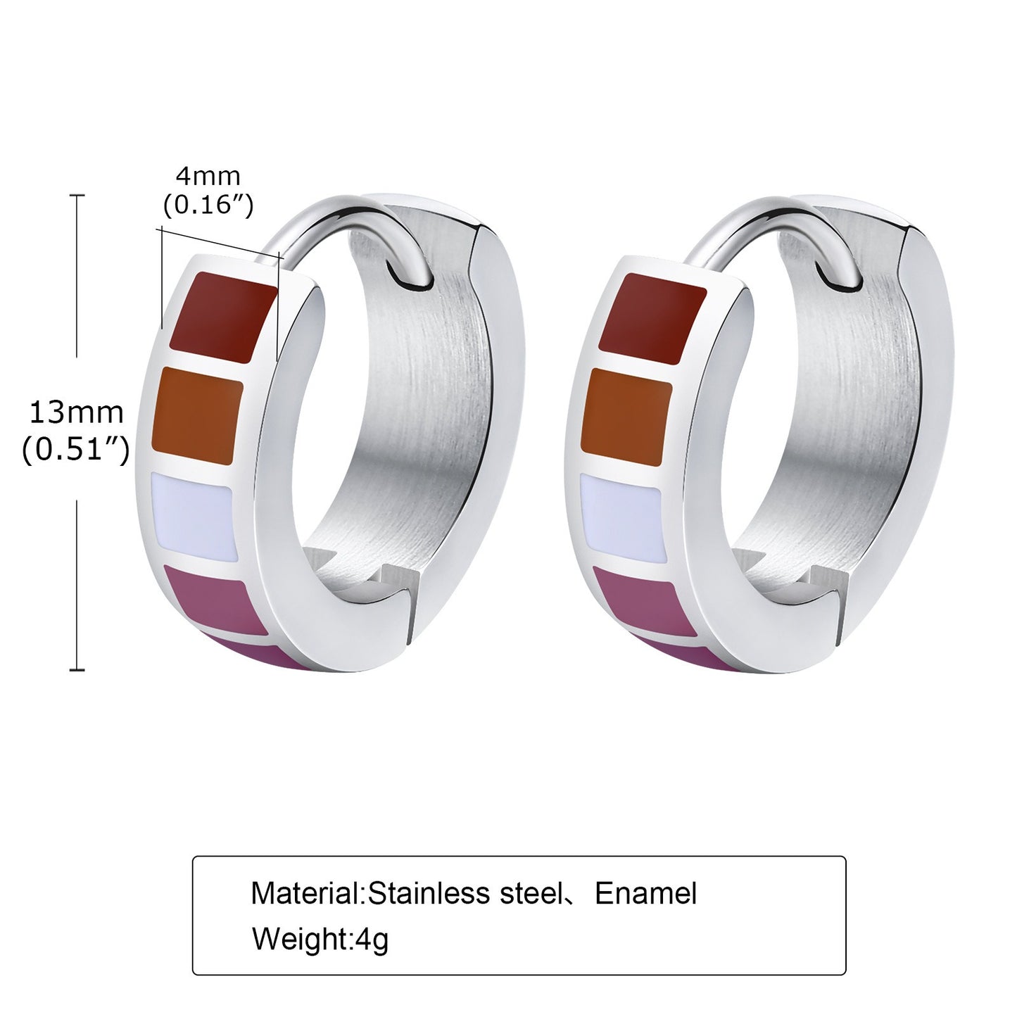 Kemstone Stainless Steel Color Block Hoop Earrings – 13mm Small Huggie Punk Street Style PE-014