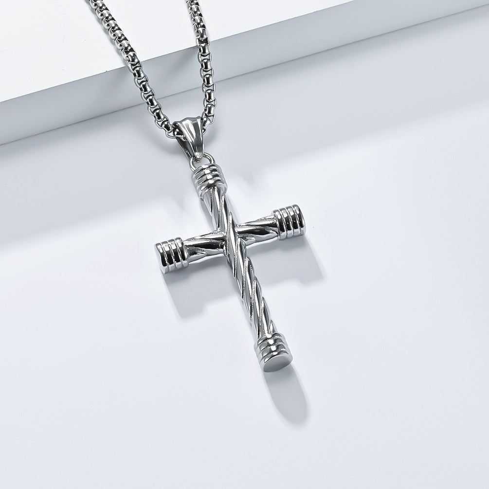 Kemstone Stainless Steel Twisted Cross Pendant Necklace for Men – Punk Style K-PT617