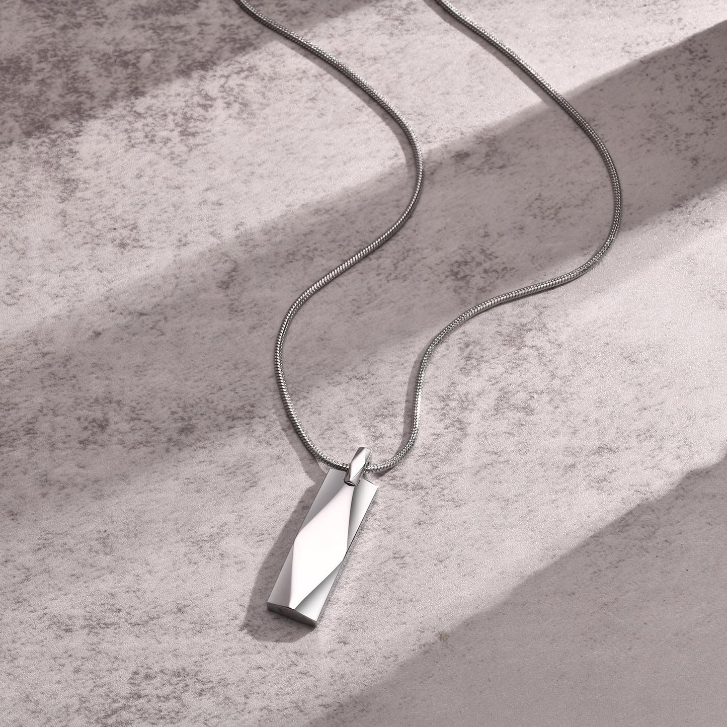 Men’s Geometric Pendant Necklace – 3D Rhombus Rectangle Design in Stainless Steel | Black & Silver Gothic Style NC-1455