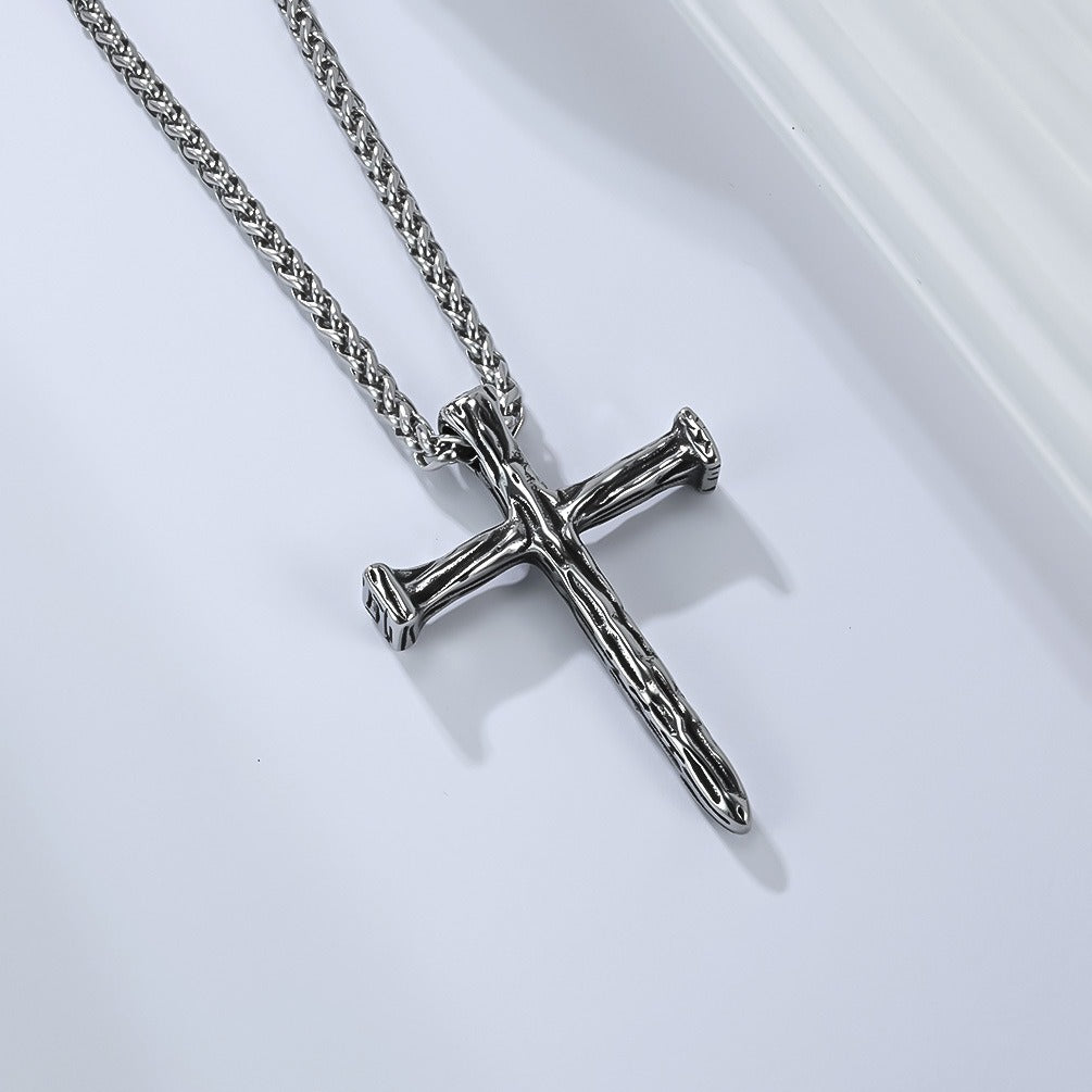 Kemstone Titanium Steel Hammered Cross Necklace – Vintage Faith Pendant for Men Jewelry K-PT662