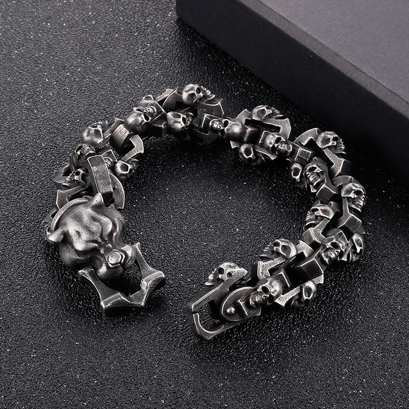 Kemstone Heavy Skull Panther Head Chain Bracelet for Men – Gothic Stainless Steel Biker Jewelry KB156415