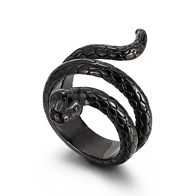 Kemstone Vintage Punk Cobra Titanium Steel Ring β Handcrafted Snake Design KR52350-K