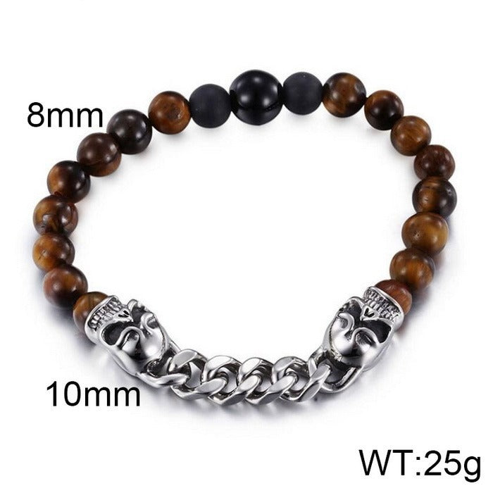 Kemstone Stainless Steel Skull & Volcanic Stone Mala Bracelet – Ethereal Energy Fusion KB66361