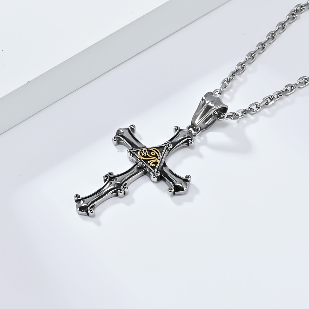 Kemstone Stainless Steel Eye Cross Pendant Necklace for Men Vintage Silver K-PT536