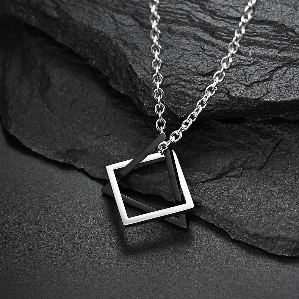Kemstone Stainless Steel Square Triangle Pendant Necklace for Men Women Layered Black Silver K-PT261