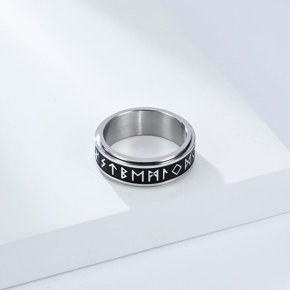 Kemstone Viking Rune Spinner Ring – Stainless Steel Rotatable Vintage Band K-R1065