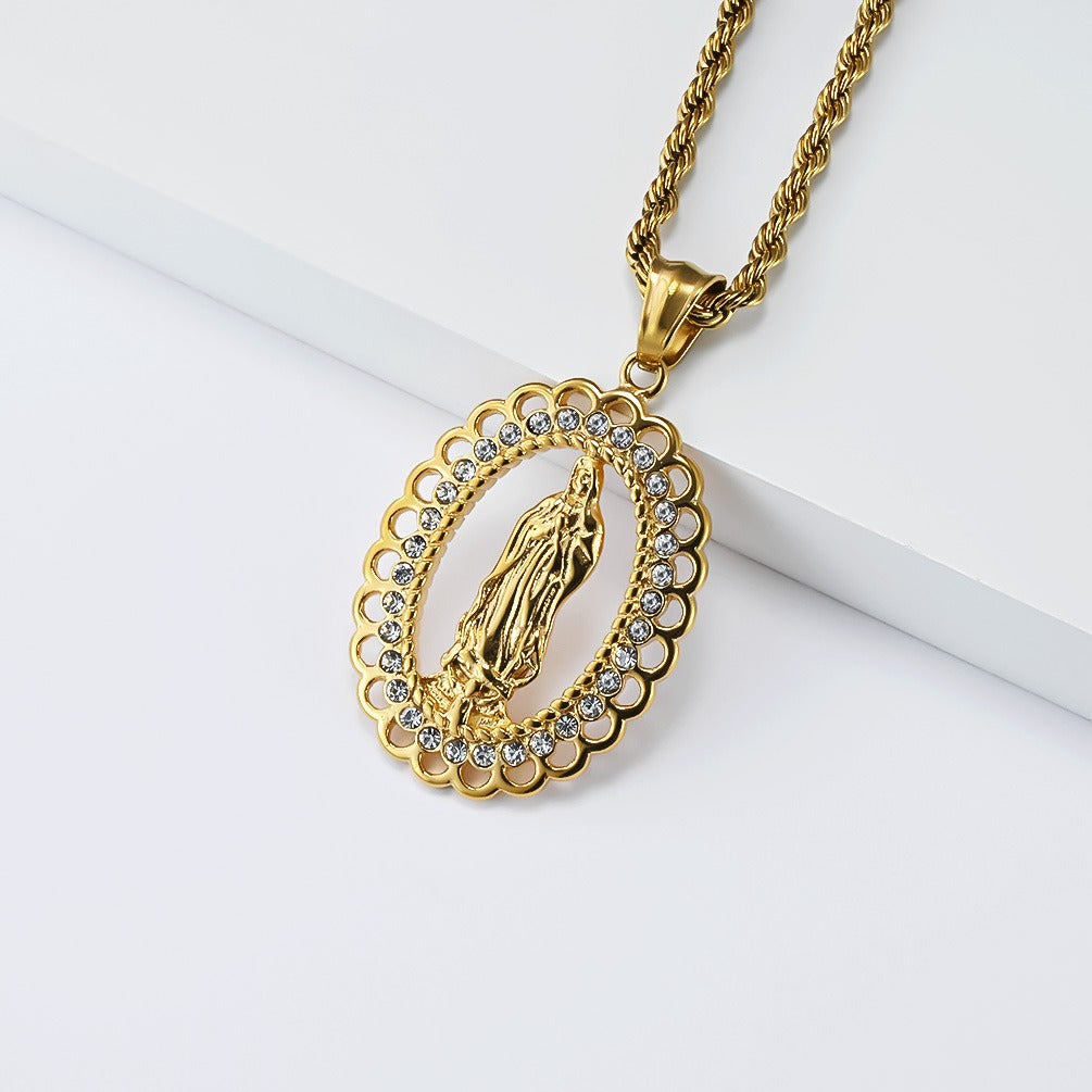 Kemstone Stainless Steel Hip Hop Pendant Necklace – Iced Out Sacred Figure Chain for Men K-PT669