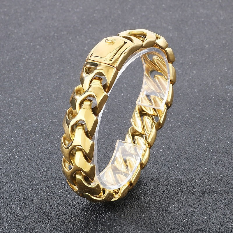 Kemstone Bold Punk Titanium Steel Square Buckle Dragon Bone Chain Bracelet Handmade 22CM KB112527-BD