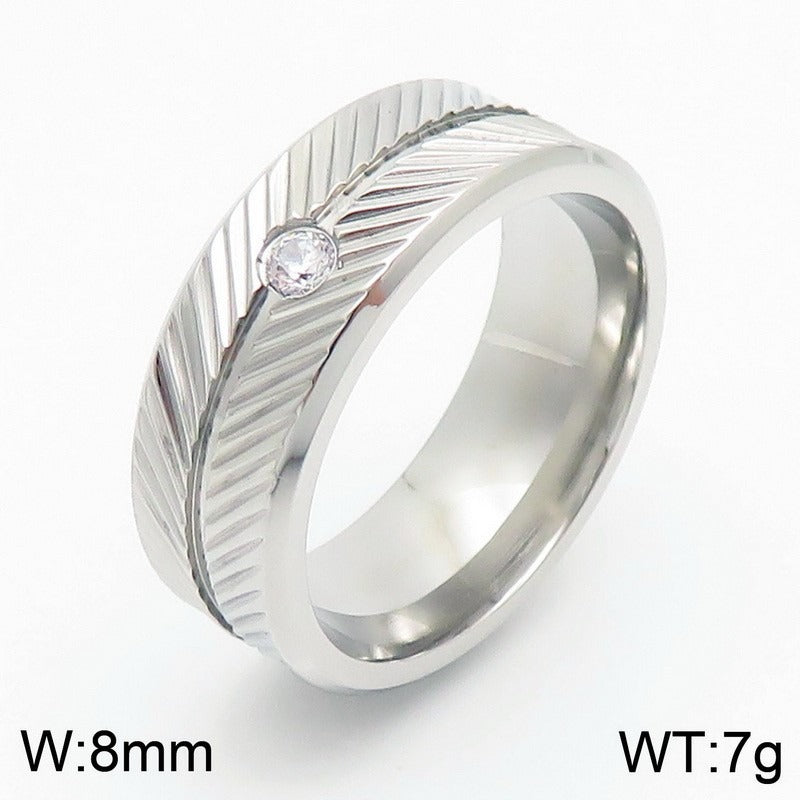 Kemstone Steel Feather Ring – Gothic Circle Band with CZ Stones for Men KR110876-GC