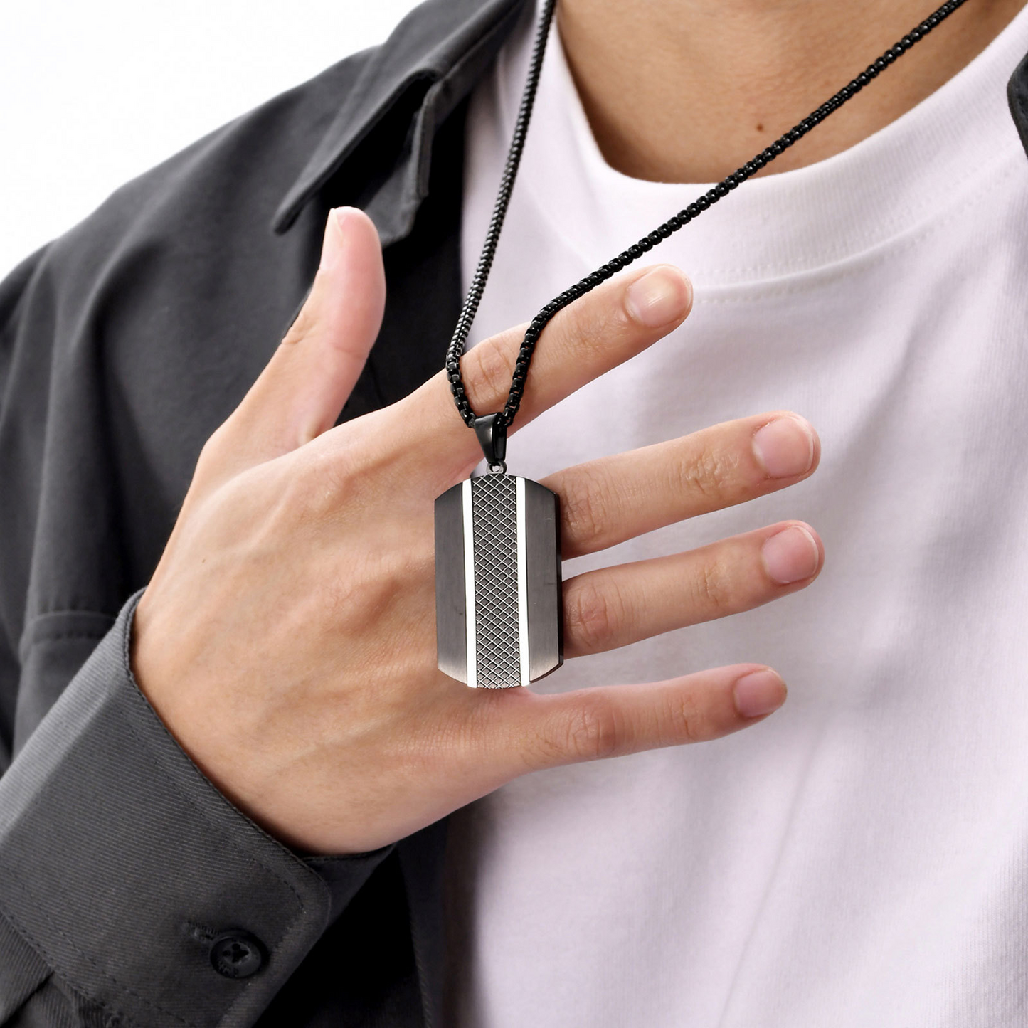 Kemstone Men’s Stainless Steel Black Pendant Necklace – Modern Minimalist PN-1931