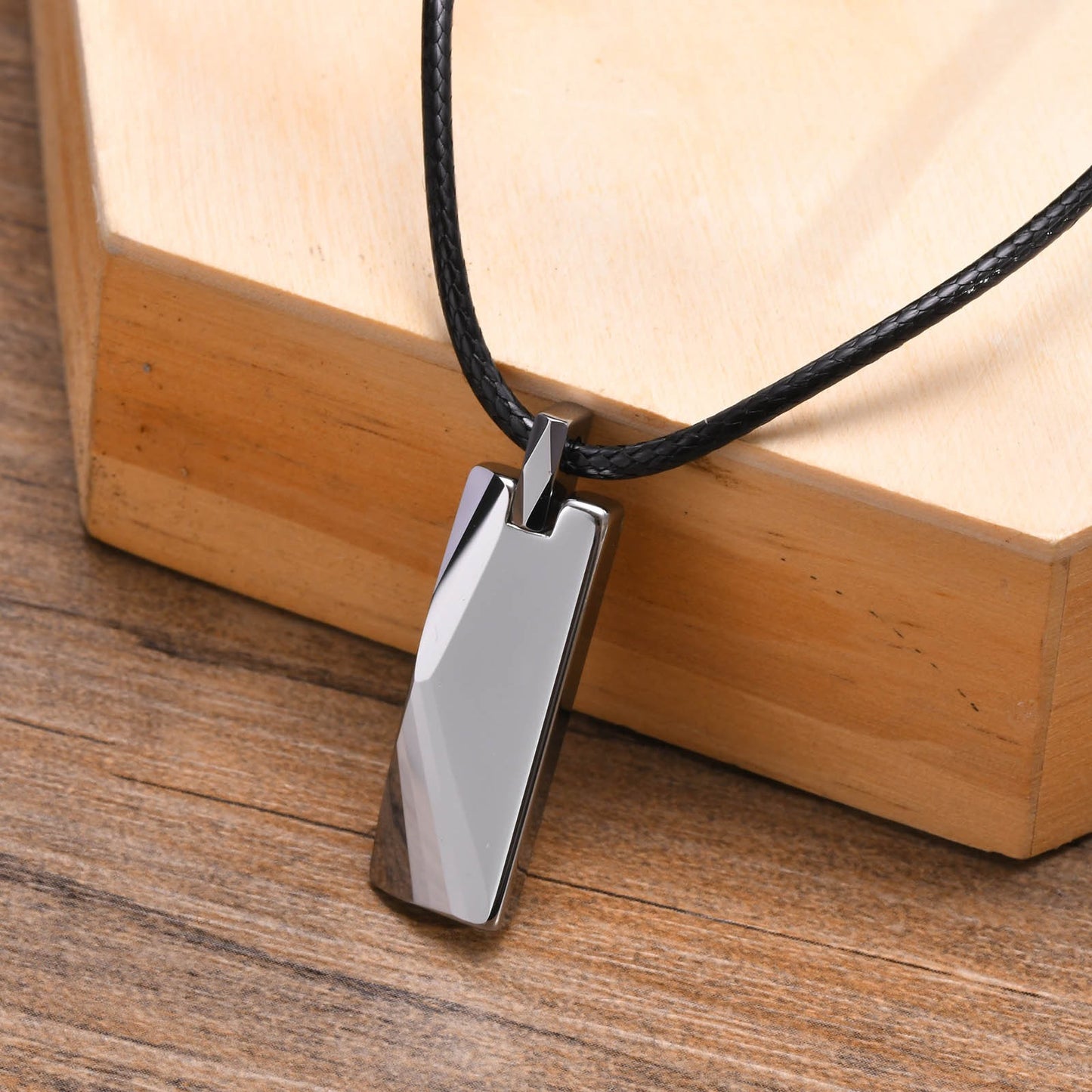 Men’s Geometric Tungsten Pendant Necklace – Minimalist Power in Polished Steel PN753
