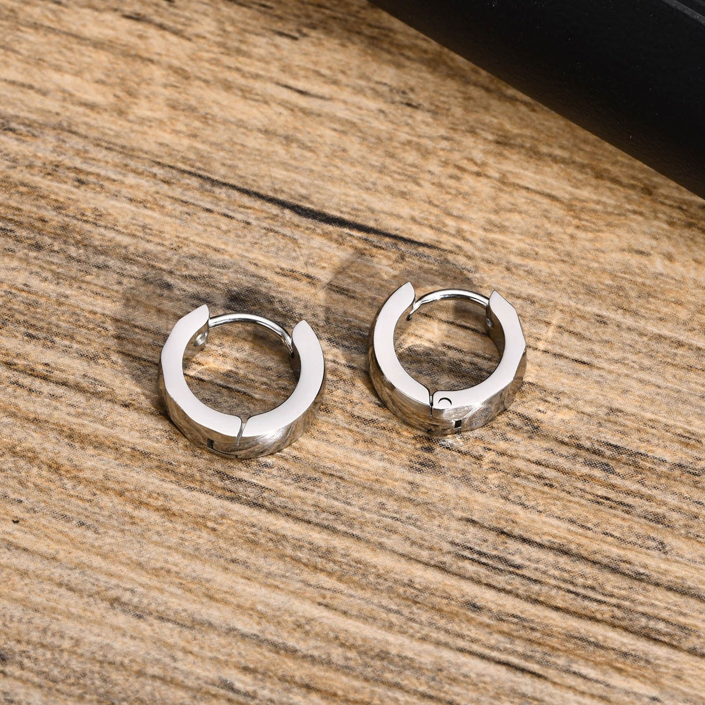 Kemstone Men’s Stainless Steel Hoop Earring – Faceted Punk Style in Black, Silver, Gold EH-552