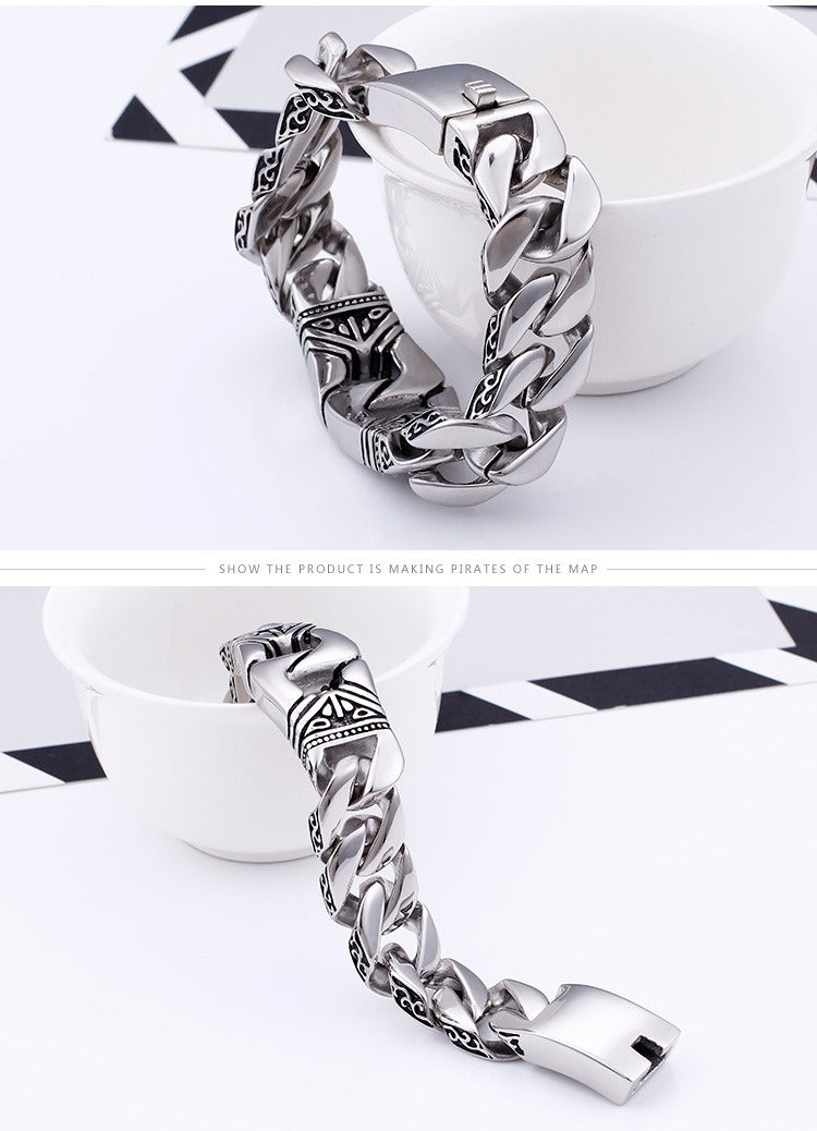 Kemstone Cast Ironwear Portrait Bracelet – Distressed Titanium Steel Gothic Men’s Chain KB104117