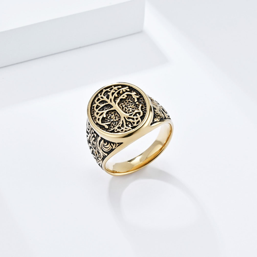 Kemstone Titanium Steel Tree of Life Ring for Men – Vintage Statement Jewelry K-R798
