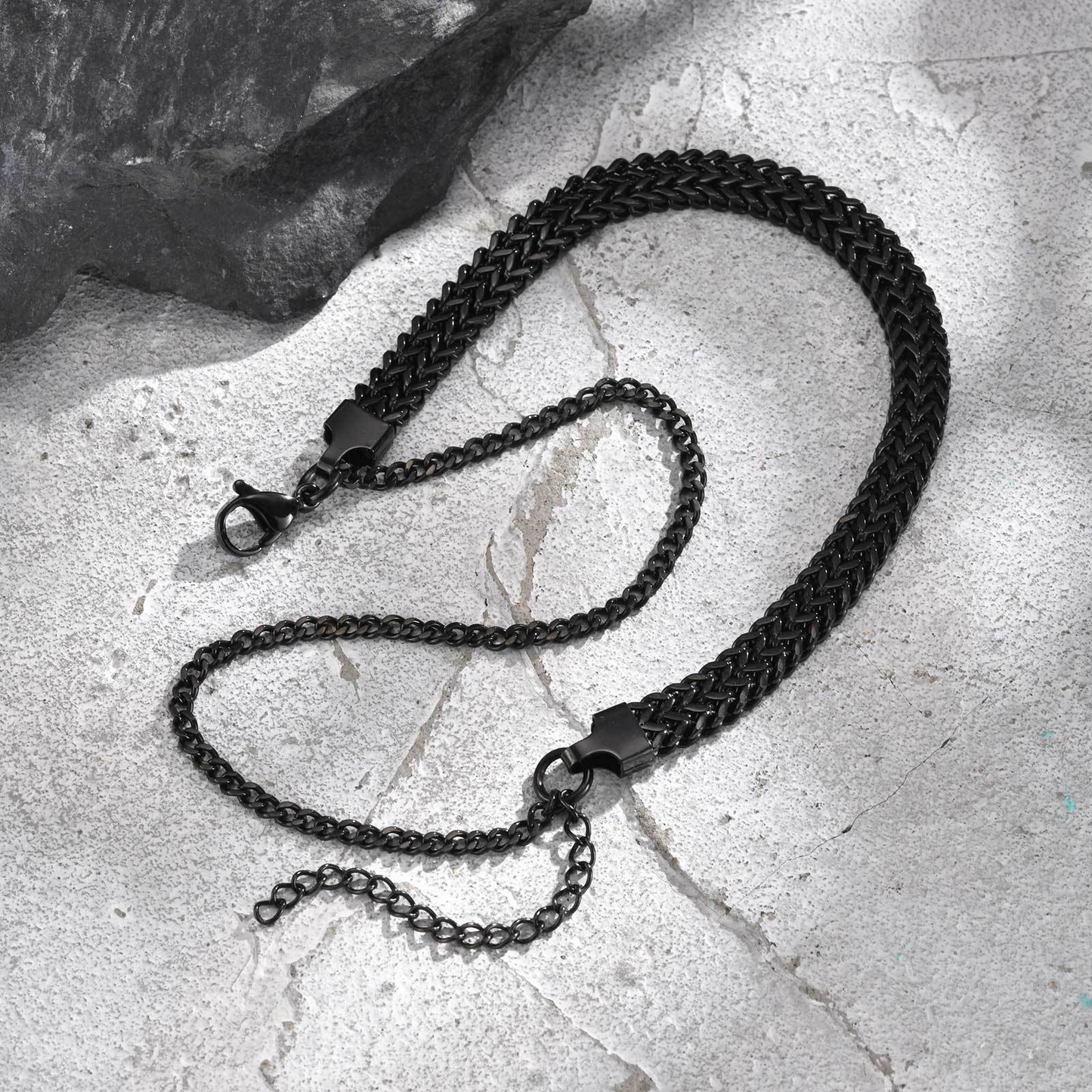 Kemstone Stainless Steel Double Layer Chain Bracelet – Black Layered Style for Men BR-1081