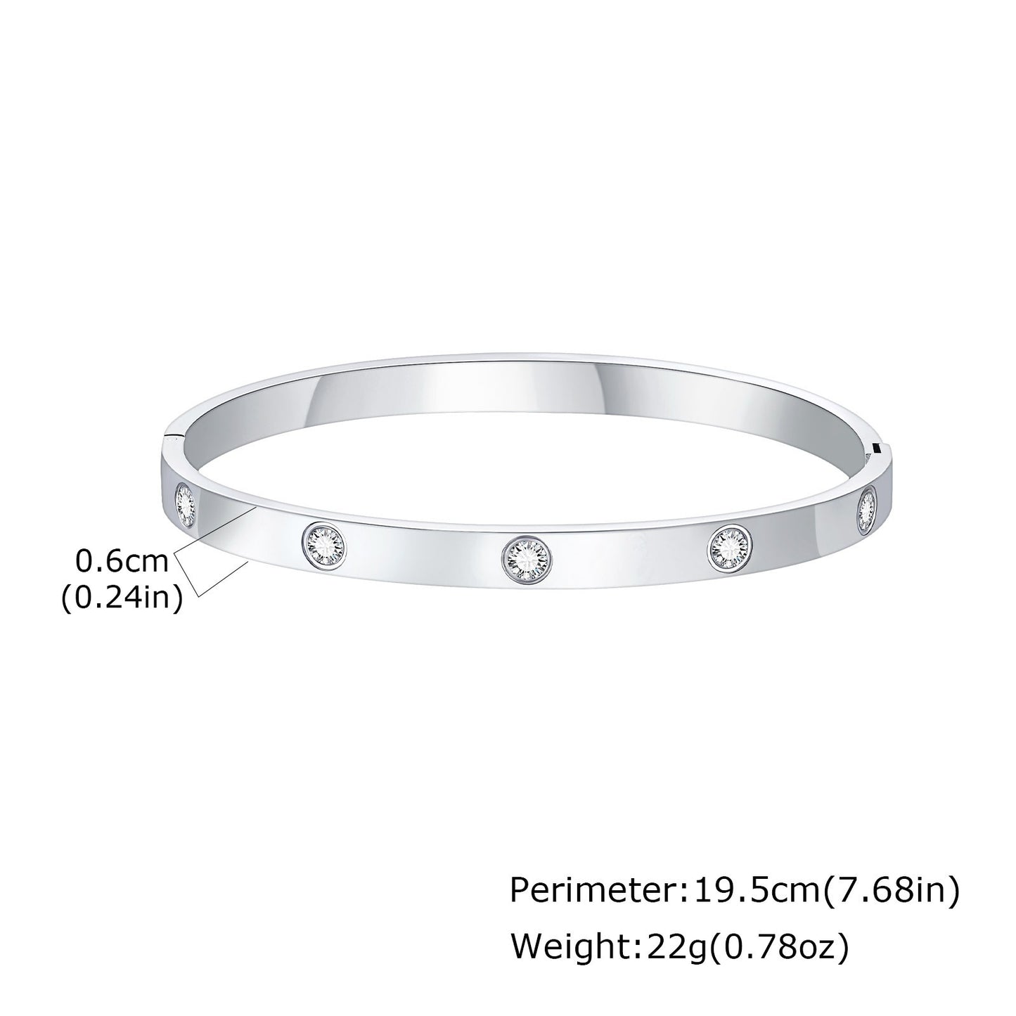 Brazalete minimalista de cristal Kemstone de acero inoxidable de 6 mm | Ligero - Ideal para el día a día B-478